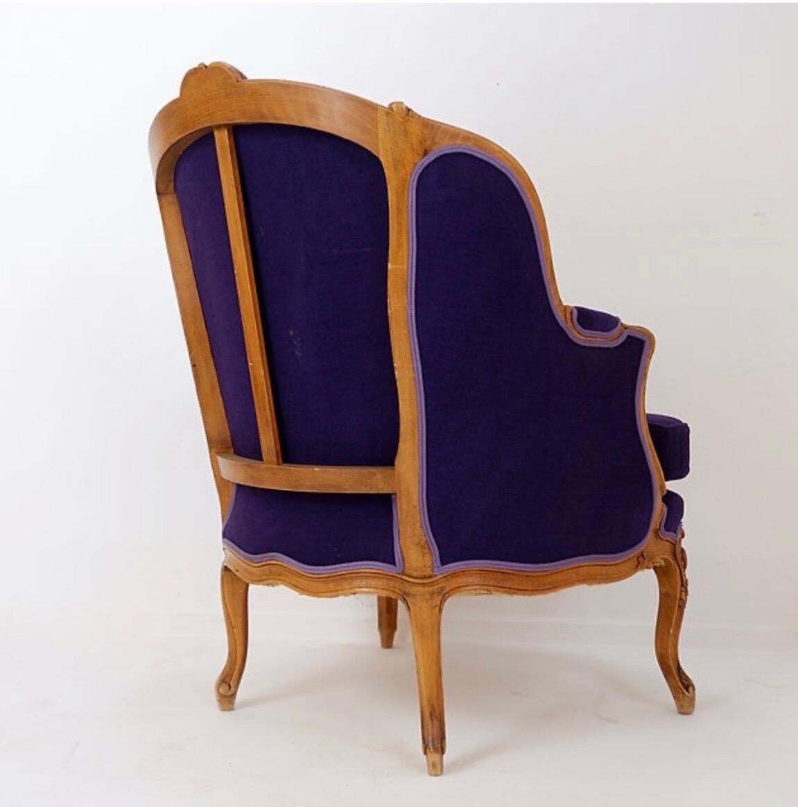 French Bergere Armchair    New Mauve Velvet Upholstery   20th photo for sale