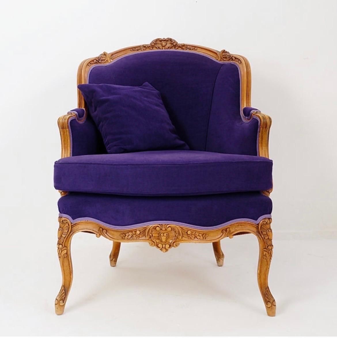 French Bergere Armchair    New Mauve Velvet Upholstery   20th photo vinterior