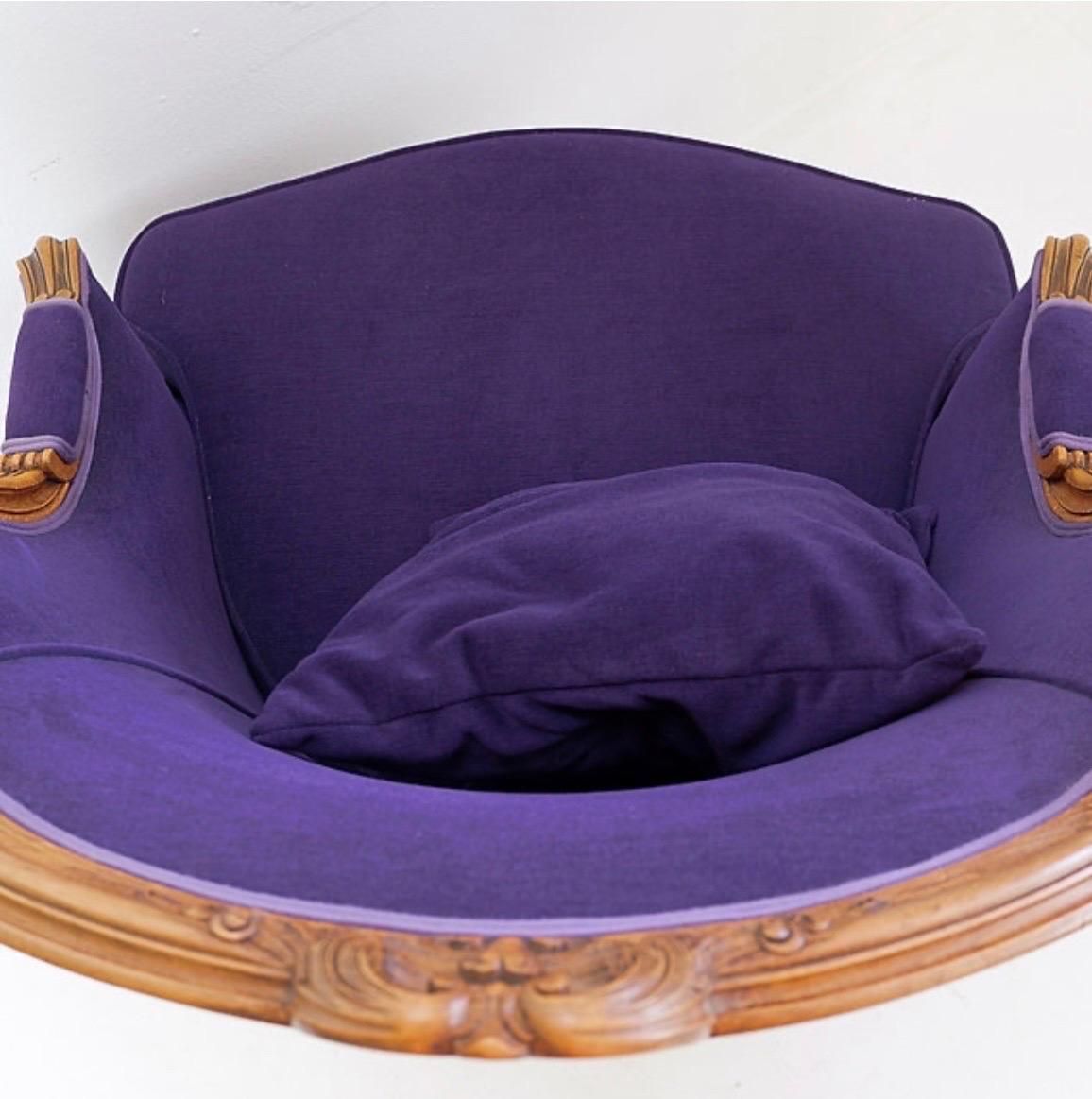 French Bergere Armchair    New Mauve Velvet Upholstery   20th photo vintage