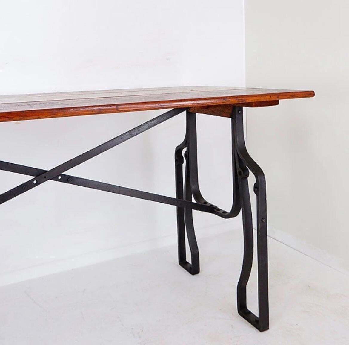 photo vintage 1950s Industrial Bistro Table, Wrought Iron And Wood, Arts And Crafts