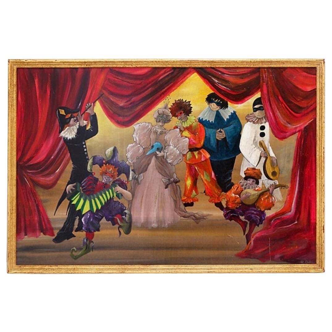 'Carnival' Acrylic Painting On Panel, Belgium, 1990s, Renée Smith Odou