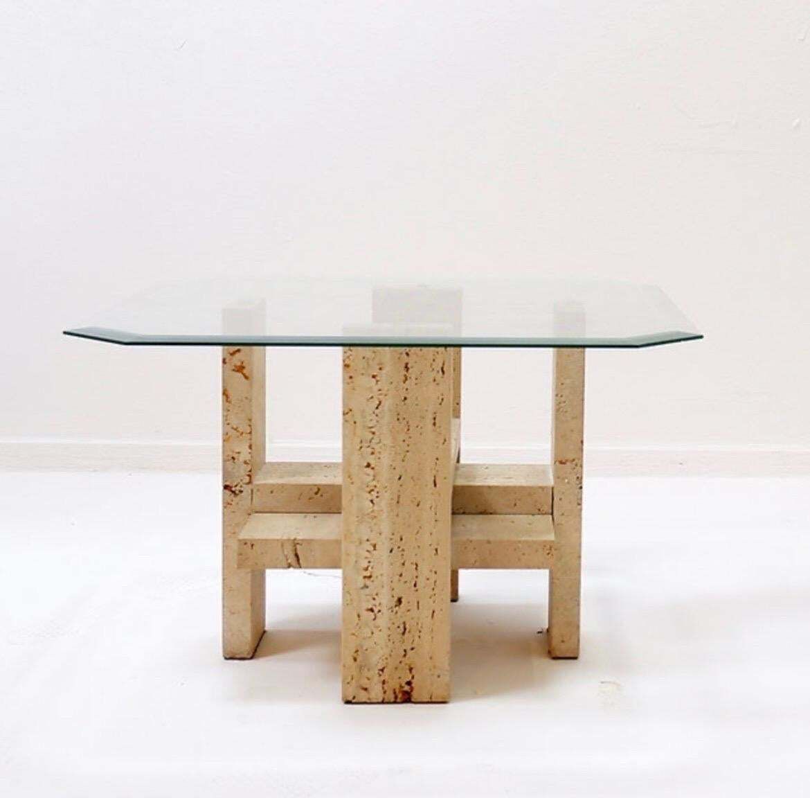photo for sale Pair Of Travertine And Glass End Tables By Willy Ballez, Belgium 1970s