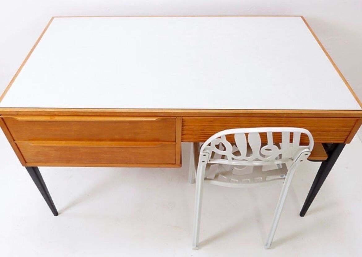 Alfred Hendrickx Style De Coene Desk, Beech Wood, Belgium, 1950 photo vintage