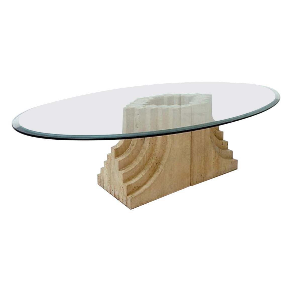 Sculptural Glass And Travertine Coffee Table Tobia Scarpa Style   1980s