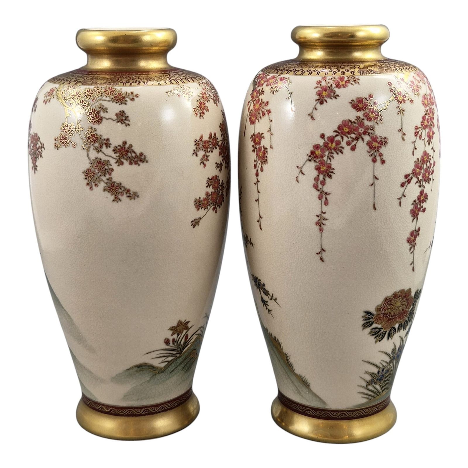 Pair Of Fine Japanese Satsuma Vases By Manpei, Kobe, Early Showa Period photo Home Decor