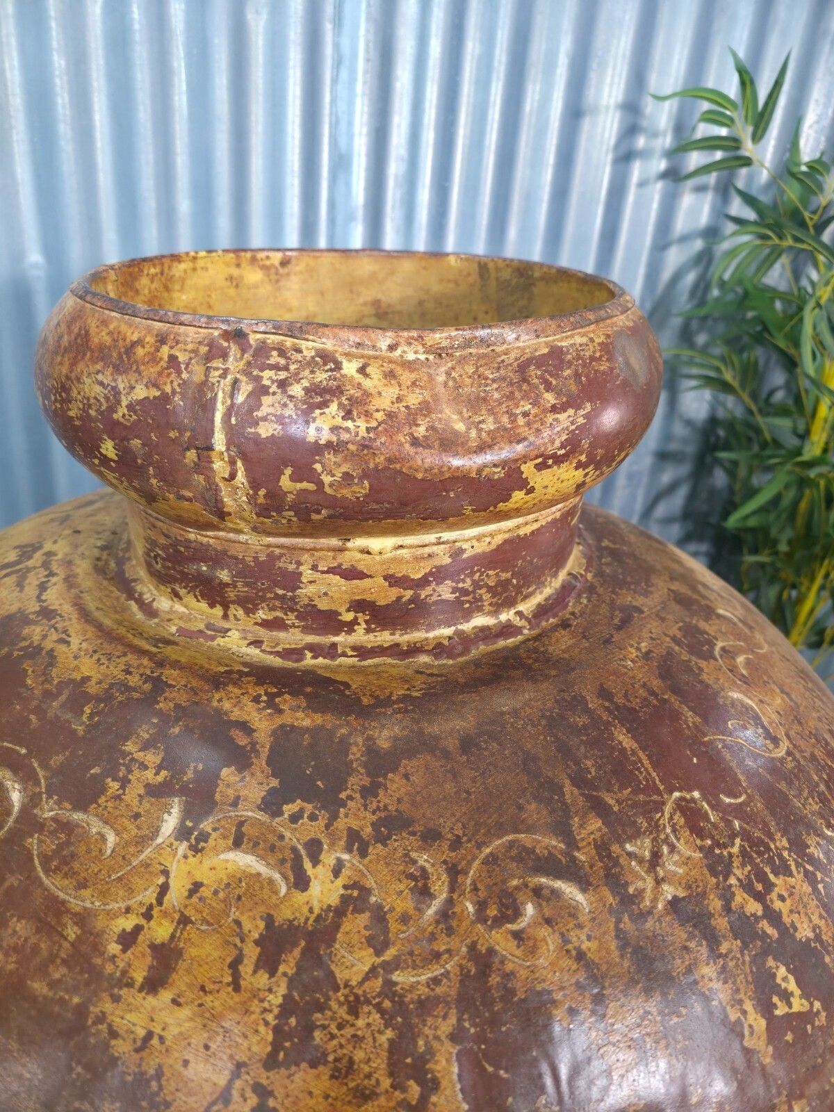 Giant Xl Unique Indian Hand Made Metal Water Carrier Vase Urn Water Feature photo vintage