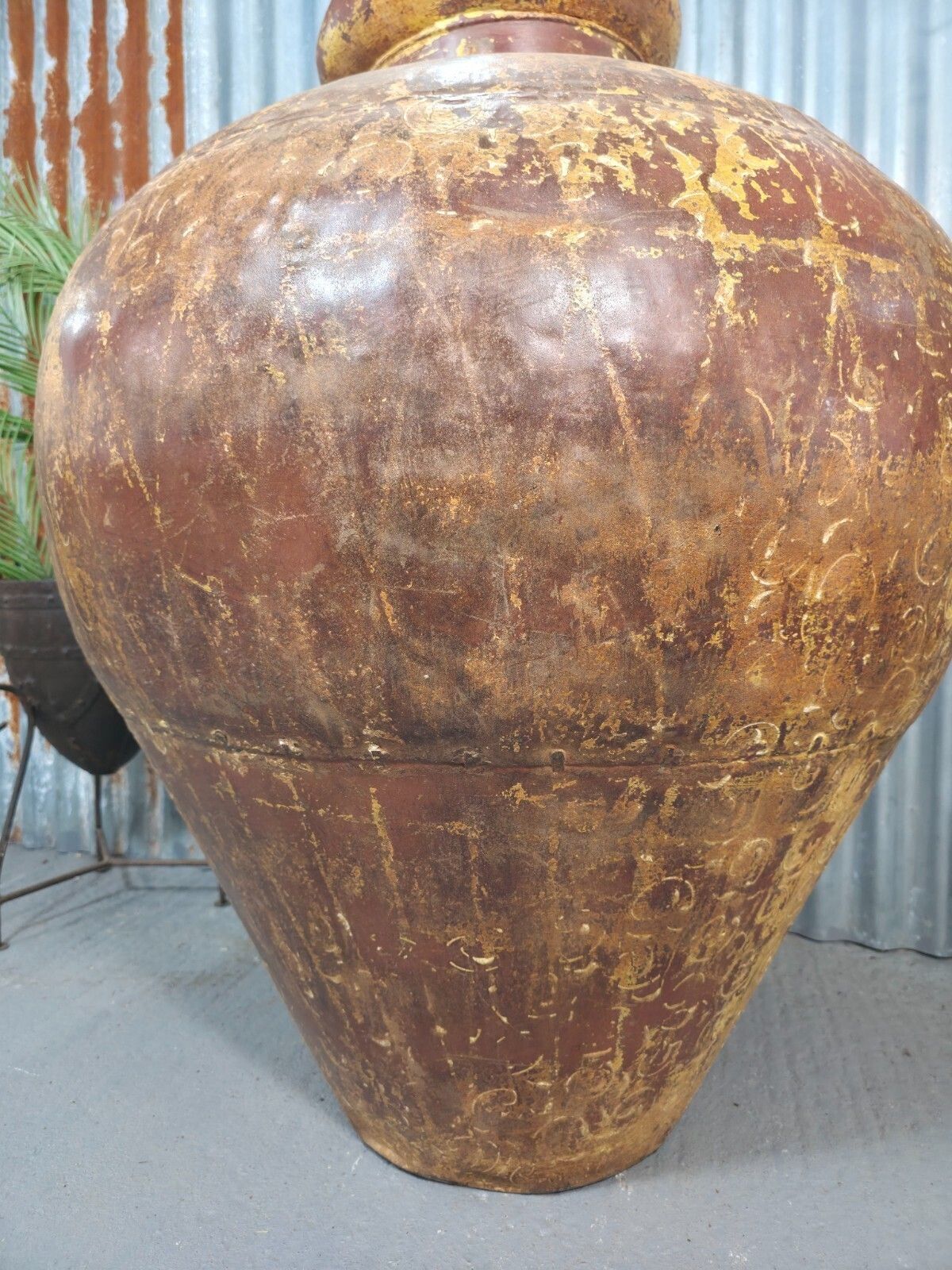 photo for sale Giant Xl Unique Indian Hand Made Metal Water Carrier Vase Urn Water Feature