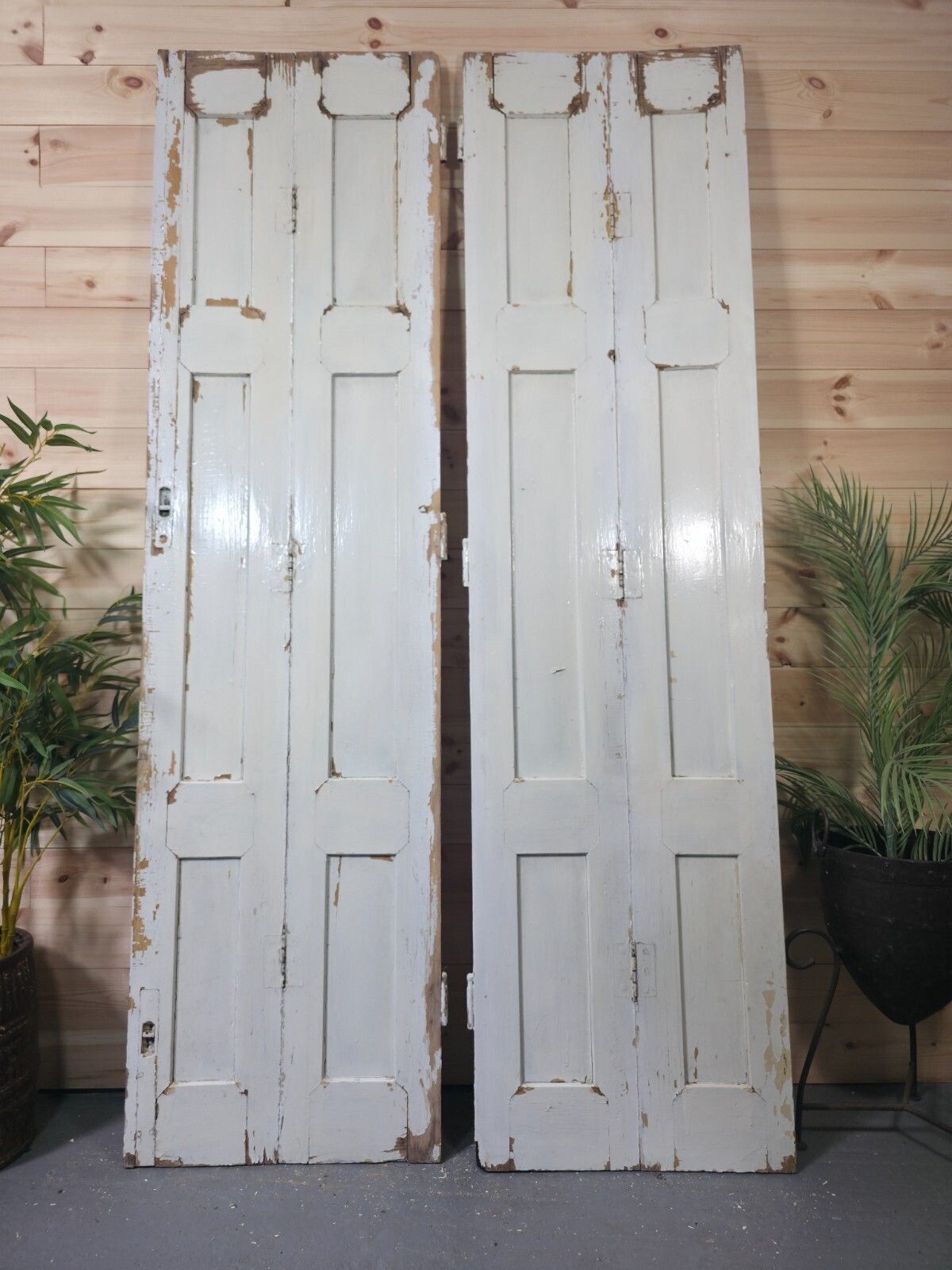 Vintage French Wooden Pine Bi Folding Window Door Shutters Screen Room Divider photo vintage