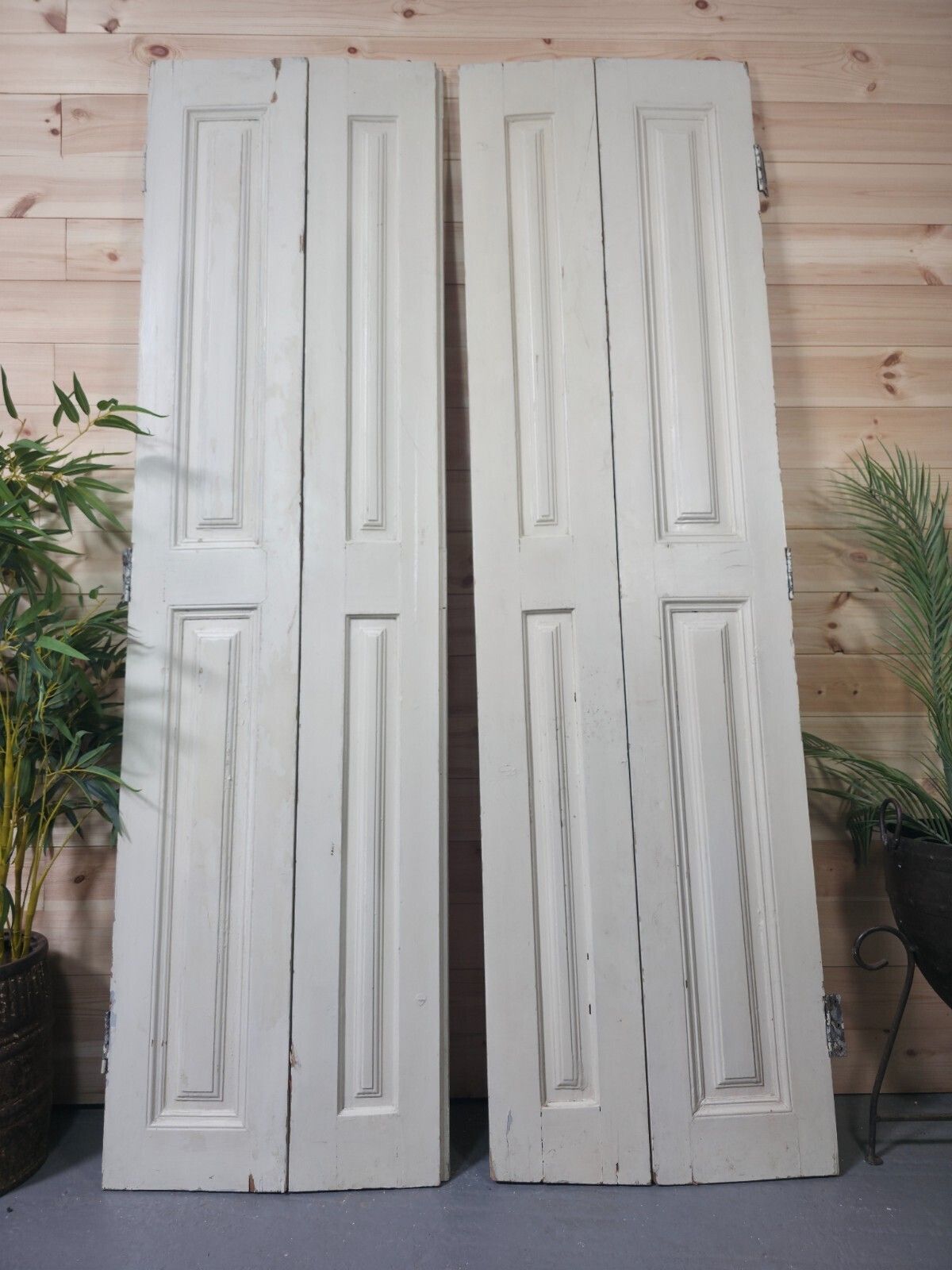 Vintage French Wooden Pine Bi Folding Window Door Shutters Screen Room Divider photo vinterior