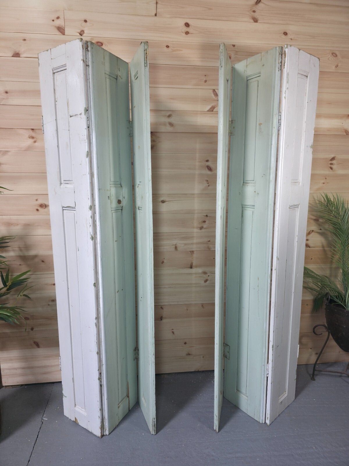 Vintage French Wooden Pine Bi Folding Window Door Shutters Screen Room Divider photo vintage