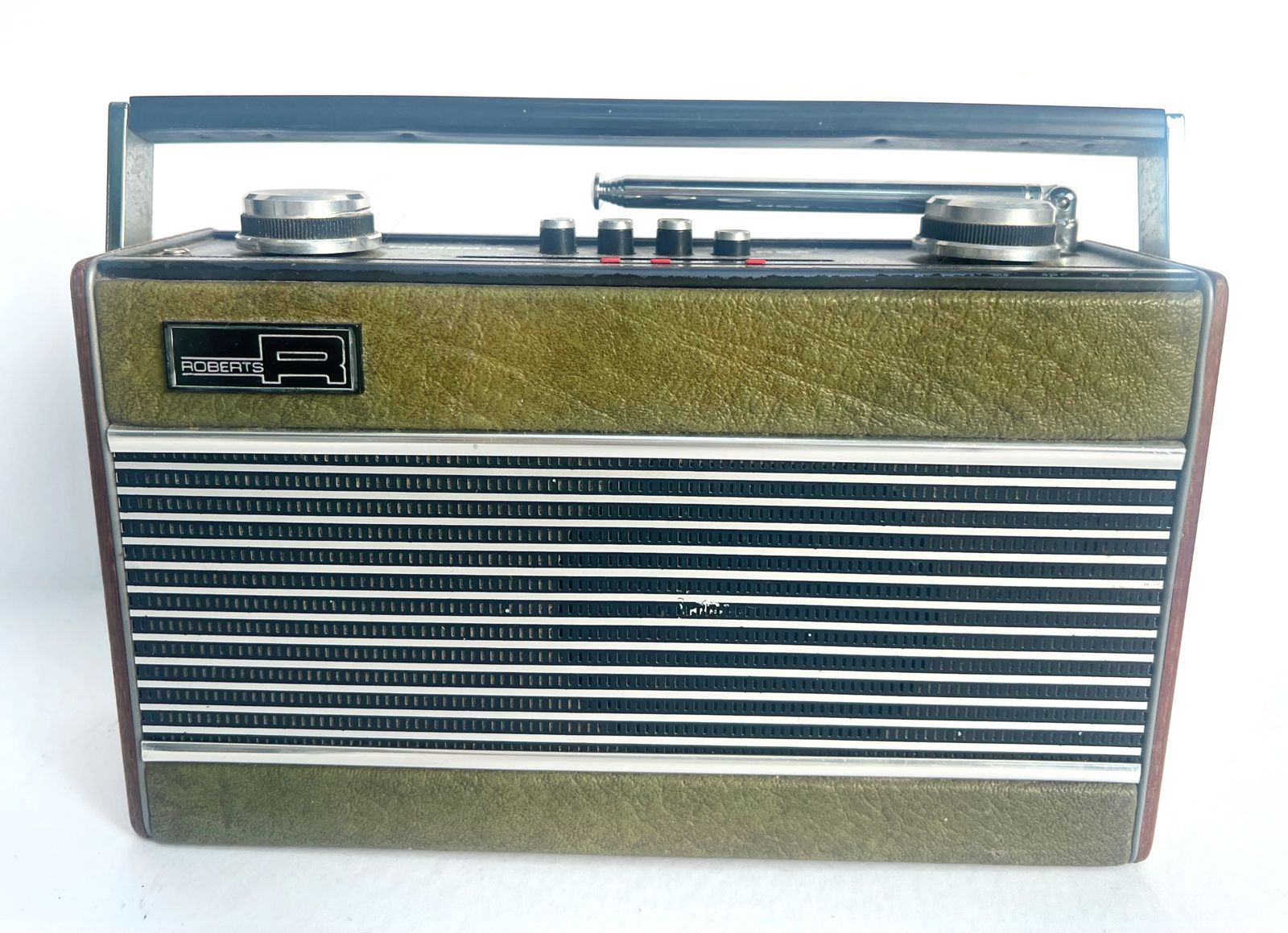 1980's Roberts R24 Am/Pm Portable Transistor Mains/Battery Radio  Green photo furniture