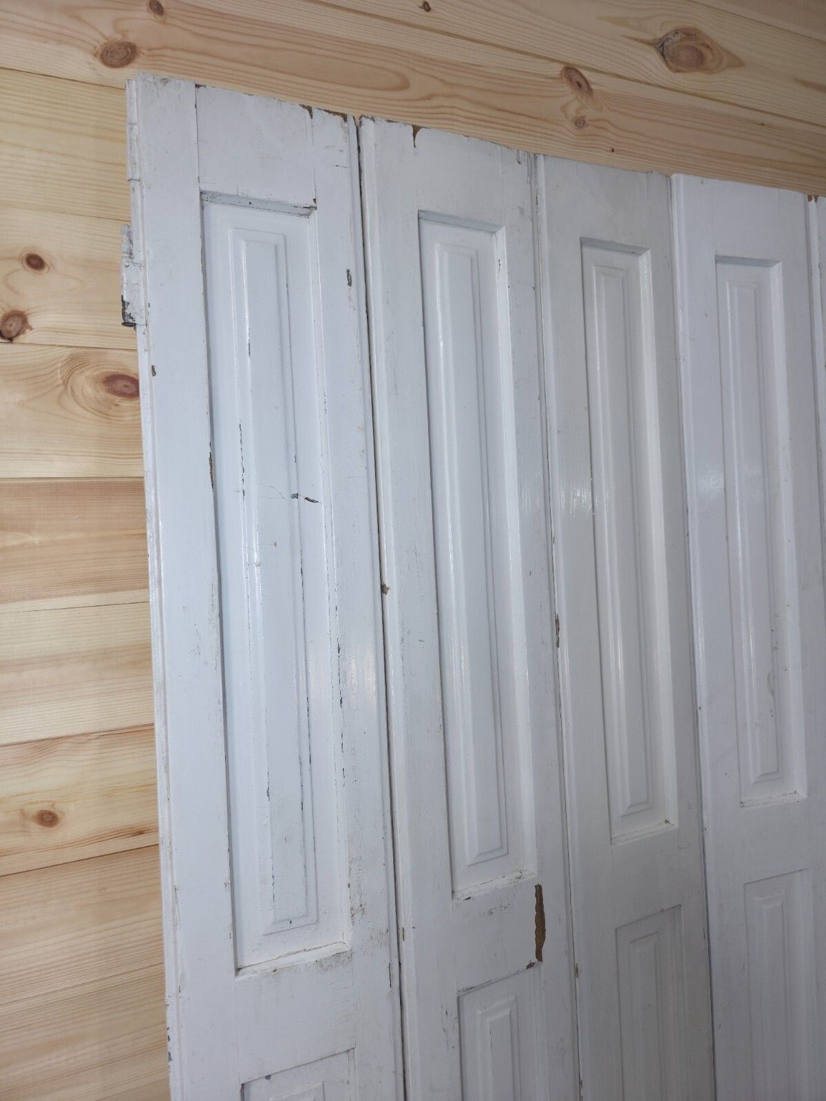 Vintage French Wooden Pine Bi Folding Window Door Shutters Screen Room Divider photo for sale