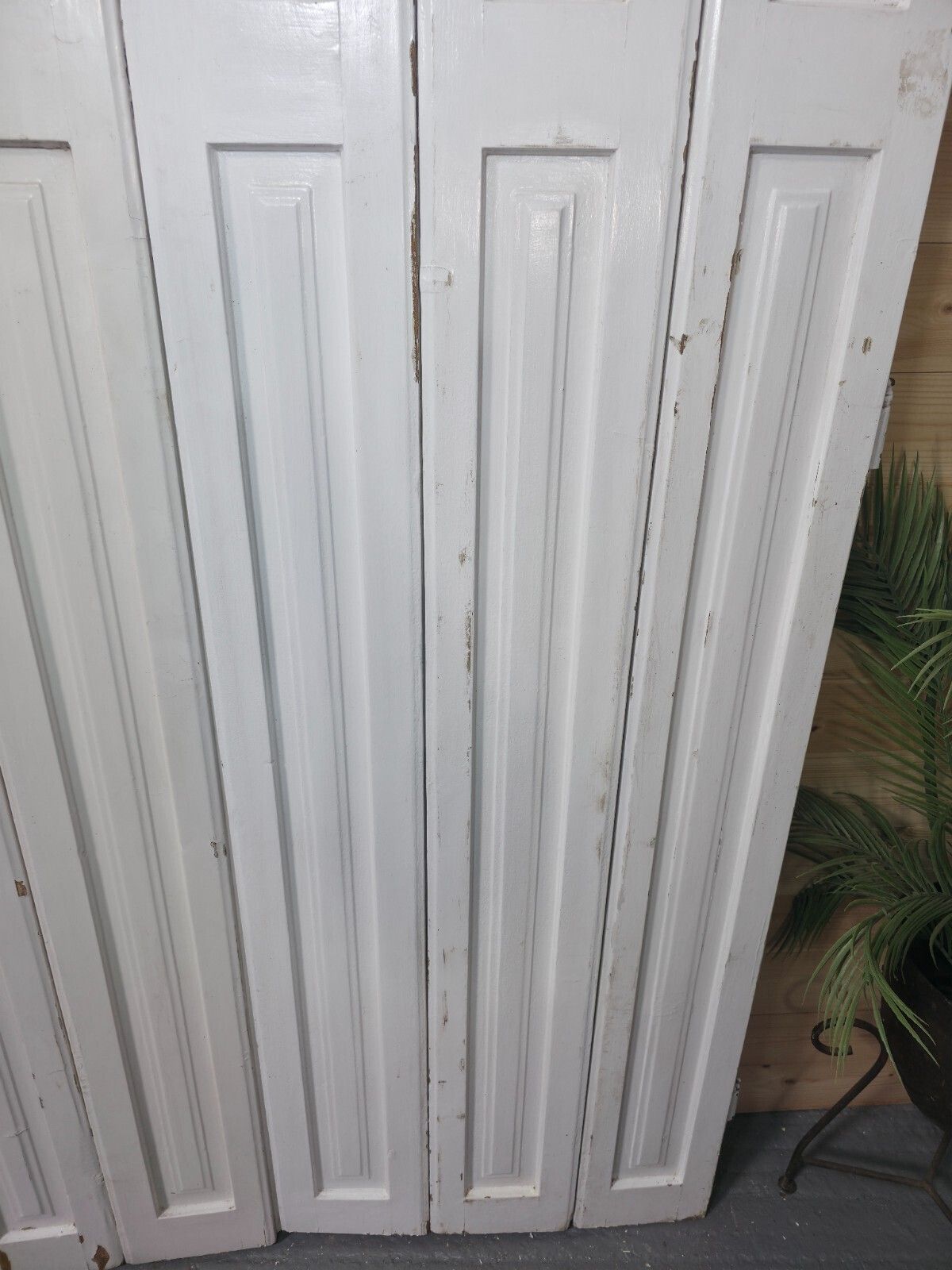 Vintage French Wooden Pine Bi Folding Window Door Shutters Screen Room Divider photo vinterior