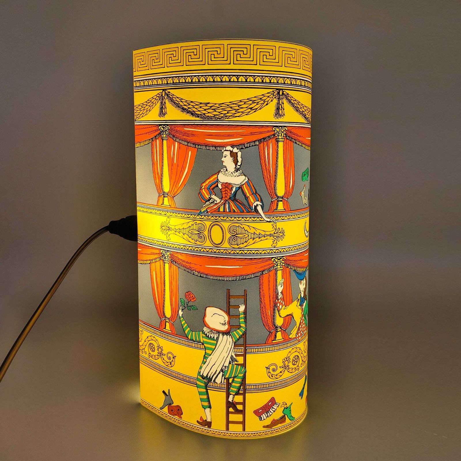 1990s Gorgeous "Commedia Dell'arte" Table Lamp By Piero Fornasetti For Antonangeli. photo for sale