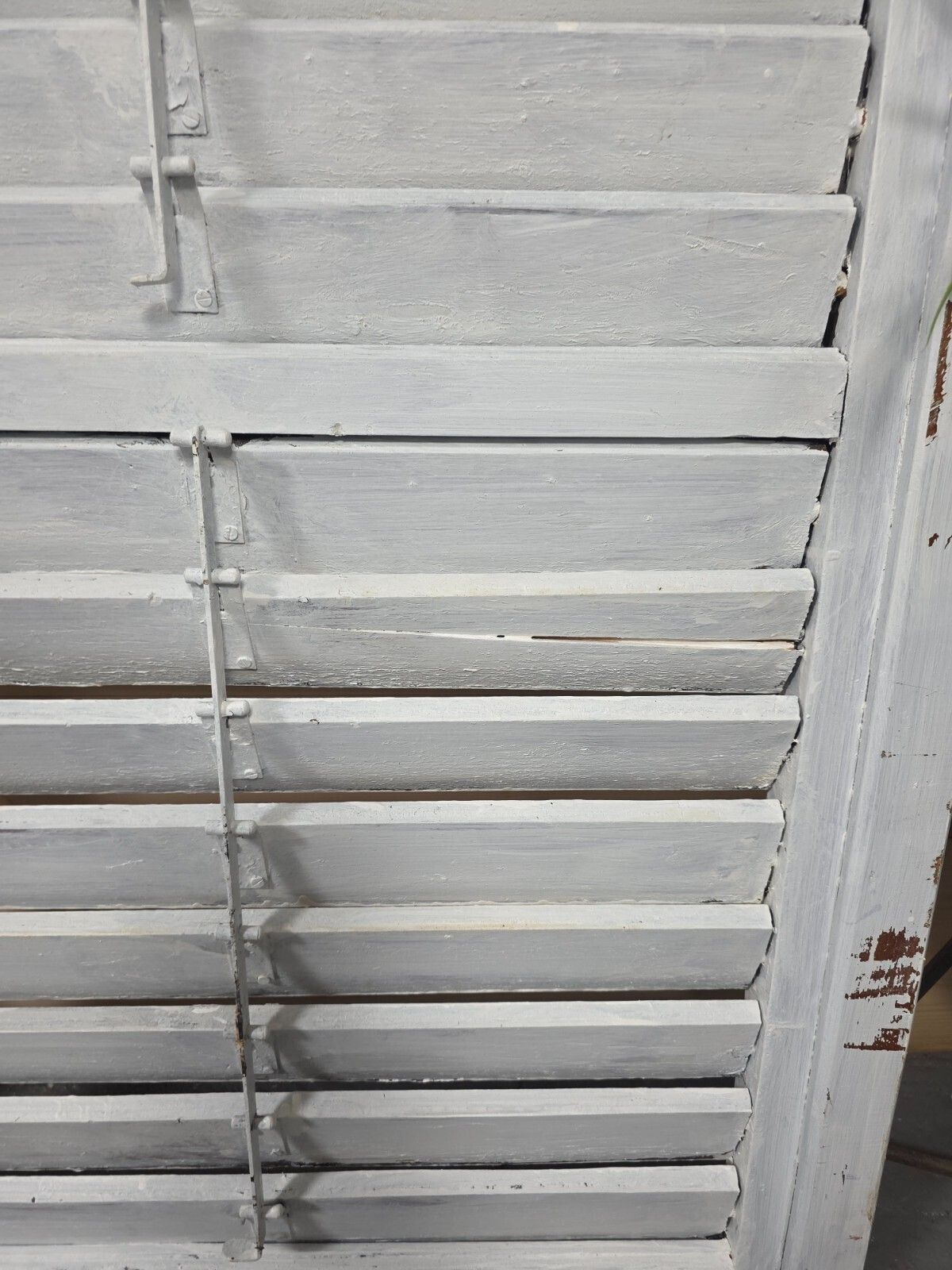 Vintage Antique Pair Rustic French Louvered Pine Wooden Window Shutters photo vintage
