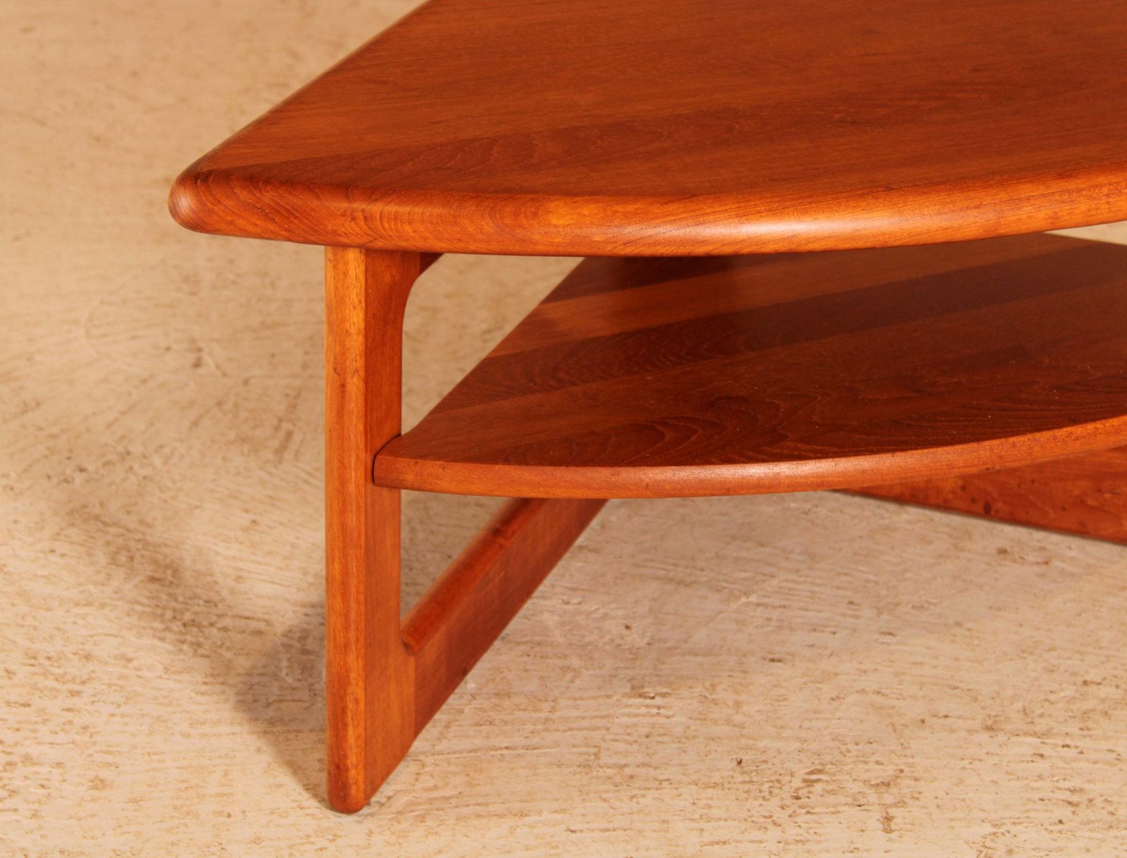 Danish Mid Century Solid Teak Corner / Coffee Table With A Magazine Shelf By S. Burchardt Nielsen, Circa 1970s photo vinterior
