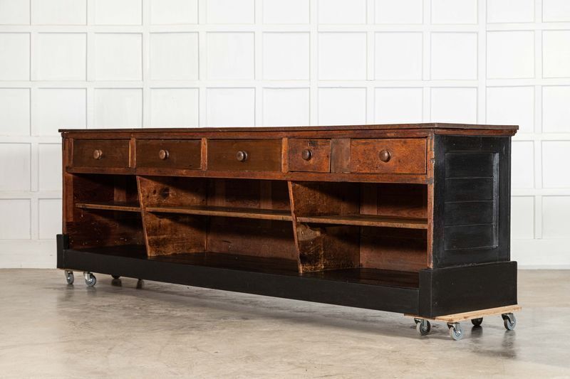 Monumental 19thc English Walnut Top Ebonised Pine Haberdashery Shop Counter photo 6843.0