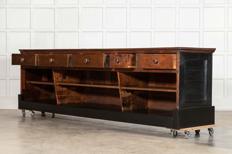 Monumental 19thc English Walnut Top Ebonised Pine Haberdashery Shop Counter photo vinterior