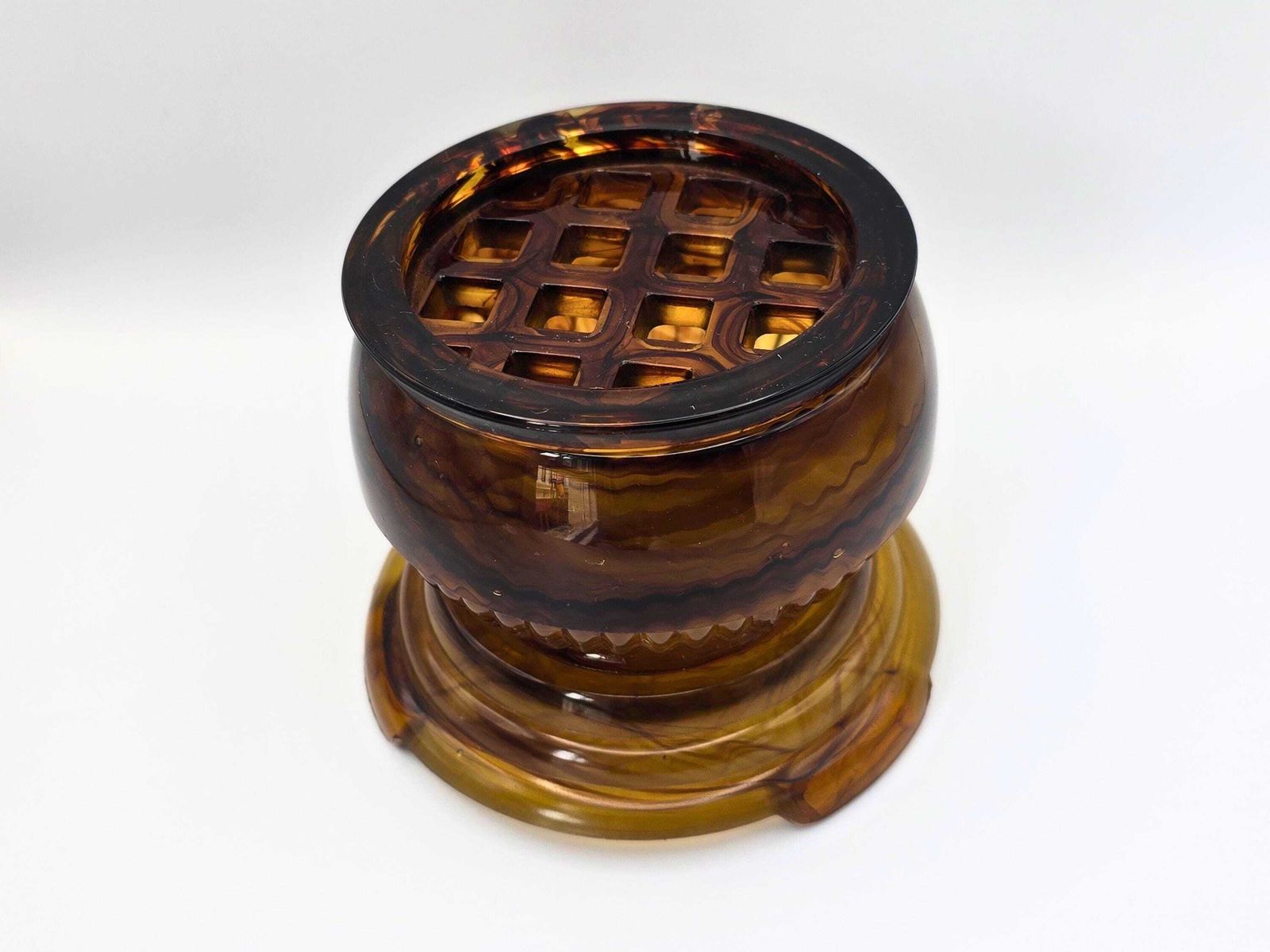 Art Deco Davidson Cloud Glass Flower Bowl   3 Piece Brown Depression Glass 1930s #10/1910 photo furniture