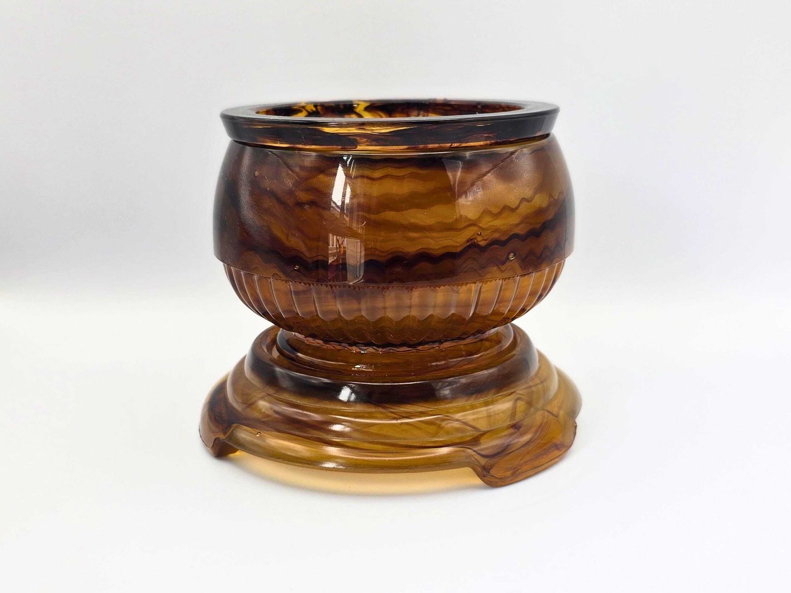 Art Deco Davidson Cloud Glass Flower Bowl   3 Piece Brown Depression Glass 1930s #10/1910 photo for sale