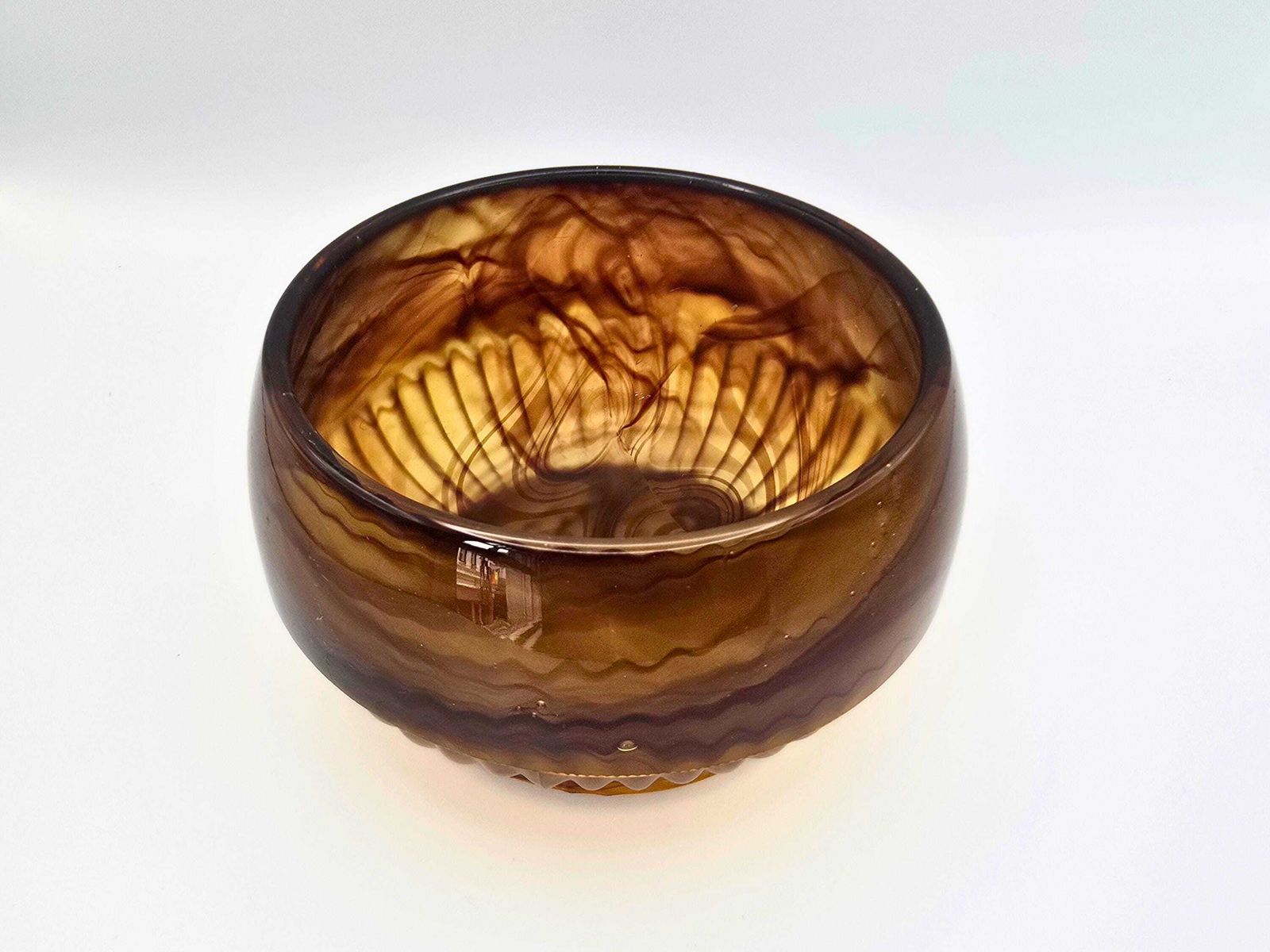 photo for sale Art Deco Davidson Cloud Glass Flower Bowl   3 Piece Brown Depression Glass 1930s #10/1910