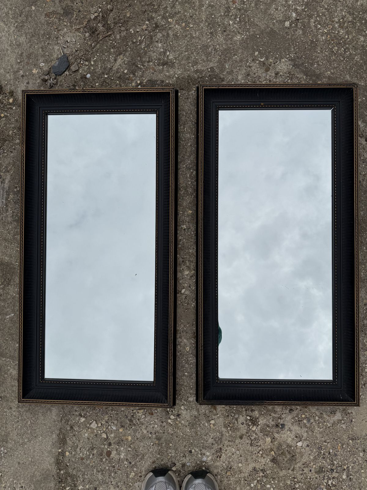 Pair Of Black And Gold Mirrors Minimal Sophisticated Wall Mirrors photo Home Decor