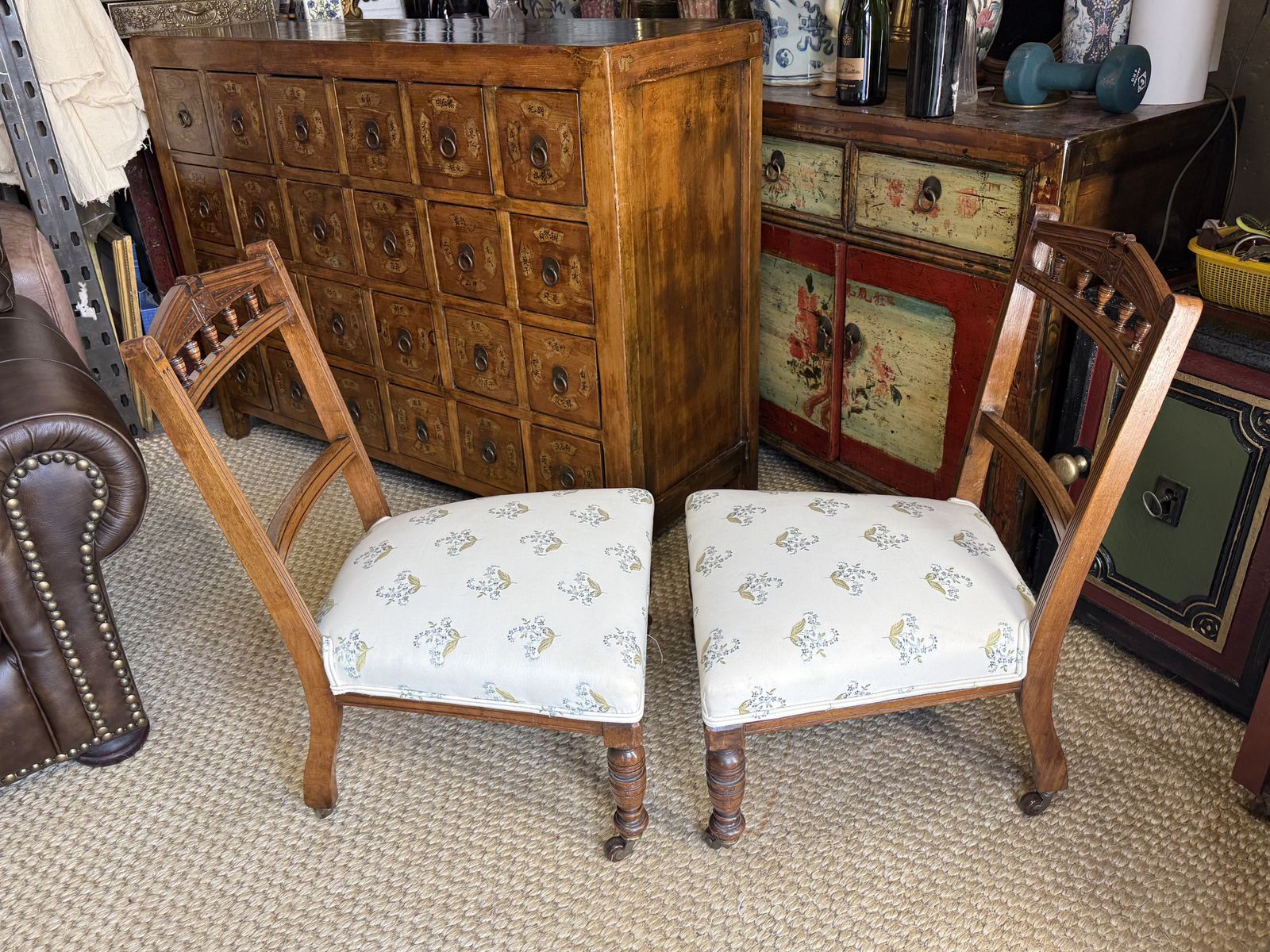 Pair Of Antique Mahogany Nursing Chairs Accent Low Dressing Room Chairs photo for sale