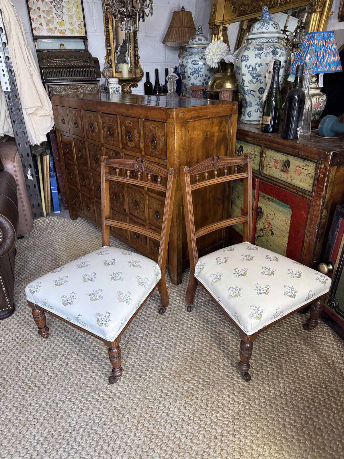 Pair Of Antique Mahogany Nursing Chairs Accent Low Dressing Room Chairs photo Furniture