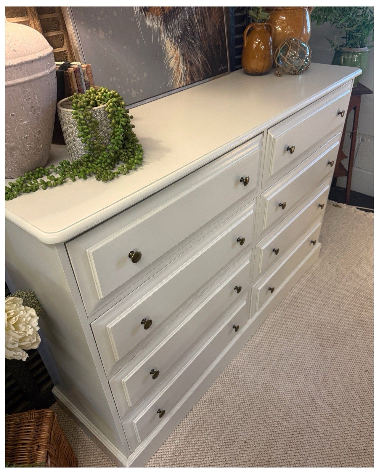 Large Painted Pine Chest Of 8 Drawers Shaded White By Farrow & Ball photo vinterior