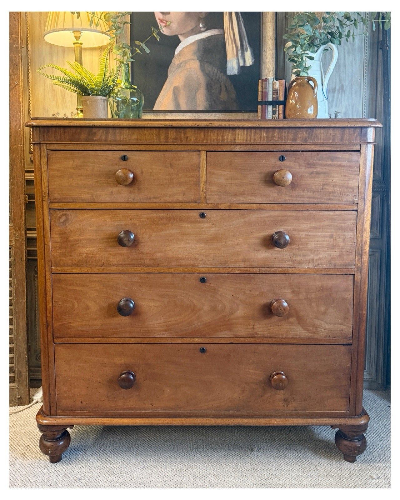 C1870 Large Mahogany Victorian Chest Of Drawers With Tulip Feet