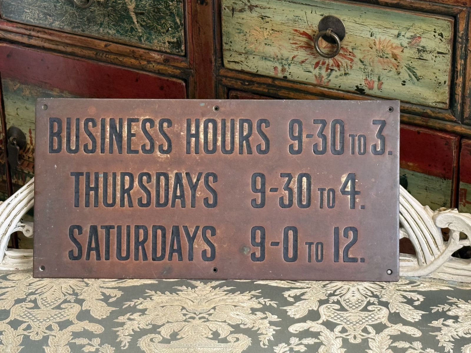 Vintage Copper Business Sign Collectible Advertising Sign photo for sale