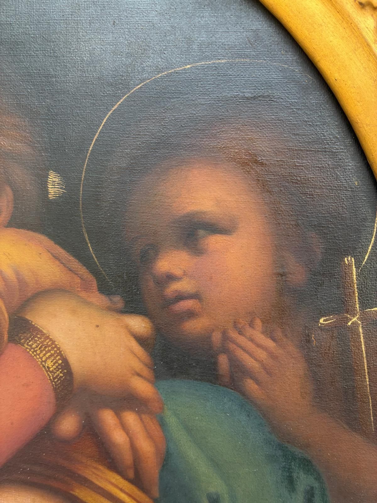 Antique 19th Century Oil On Canvas Madonna Of The Chair After Raphael photo furniture