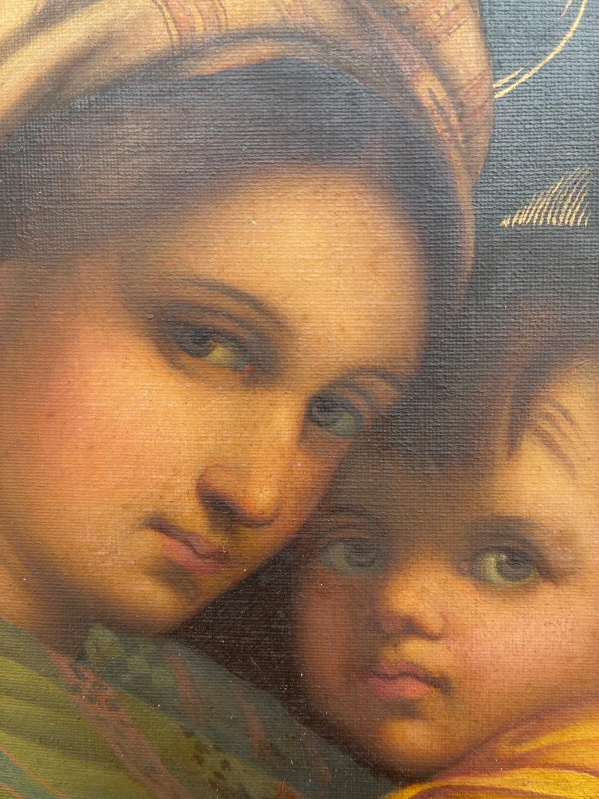 Antique 19th Century Oil On Canvas Madonna Of The Chair After Raphael photo for sale
