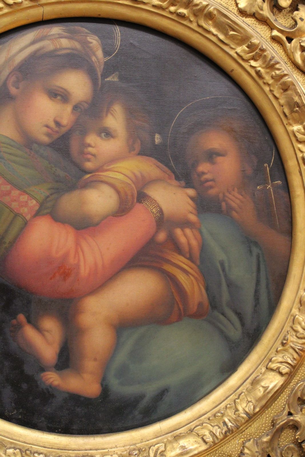 Antique 19th Century Oil On Canvas Madonna Of The Chair After Raphael photo vintage