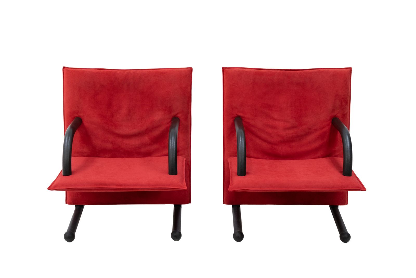 Postmodern T Line Lounge Chairs By Arflex, Red Alcantara, Italy, 1982 photo furniture