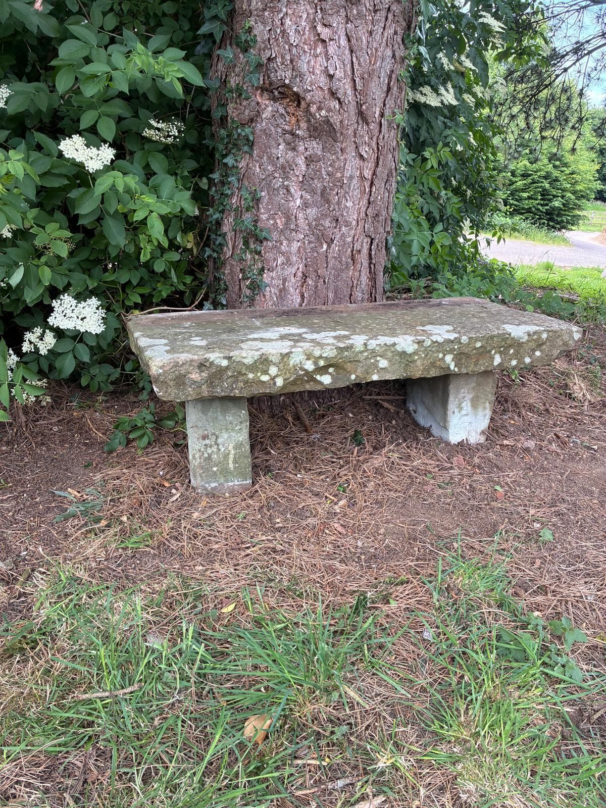 Antique Carved Stone Slab Bench Hand Made Weathered Stone Bench photo vintage
