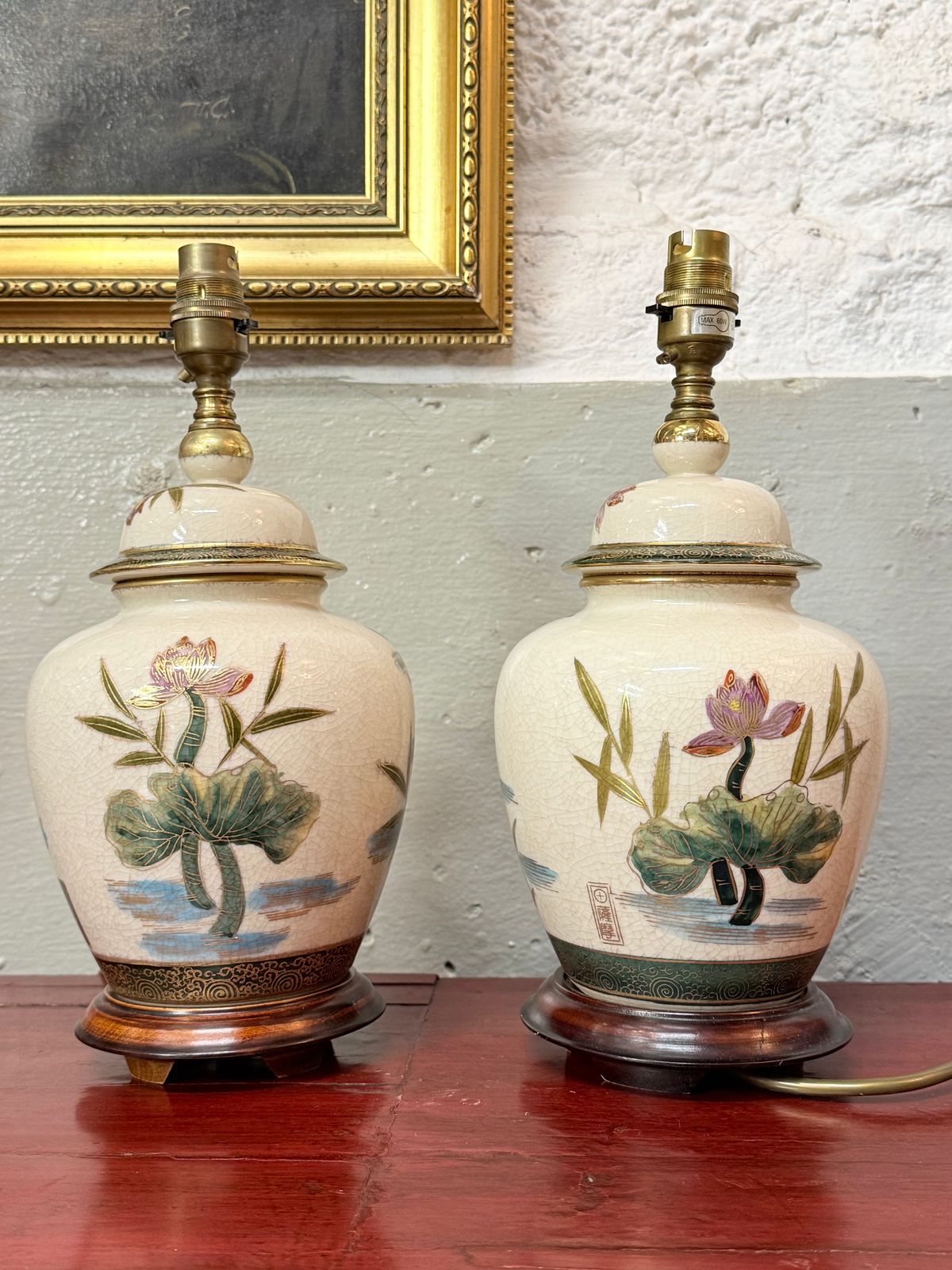 Pair Or Oriental Porcelain Ginger Jar Vase Lamps Table Lamps photo vintage