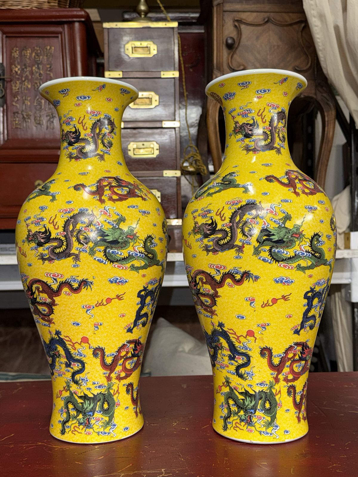 photo for sale Pair Of Vibrant Decorative Chinese Vases Urns