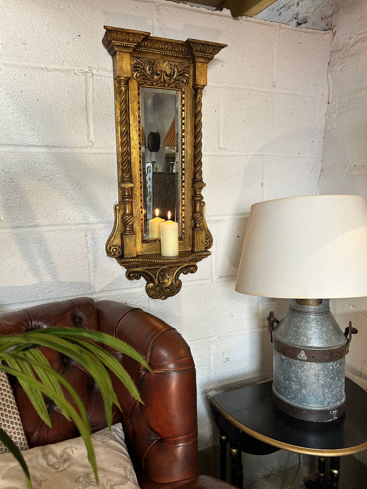 Antique French Style Gilt Wall Mirror Vanity Mirror Chas. H. West Mirror Shelf photo for sale