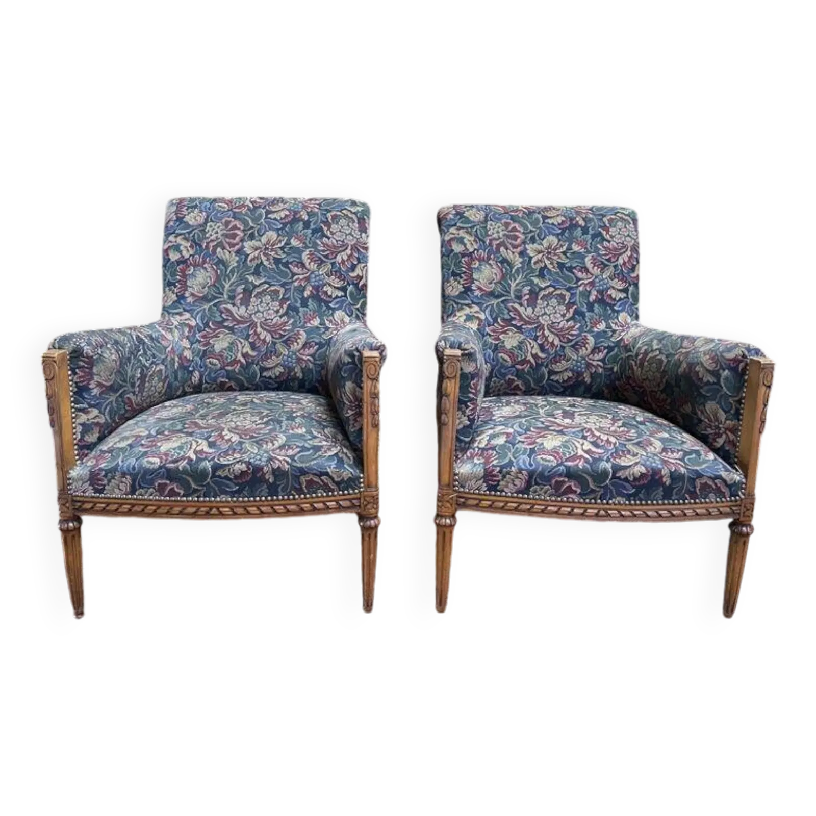 Pair Of Louis XVI Style Armchairs   Bergeres With Flowers