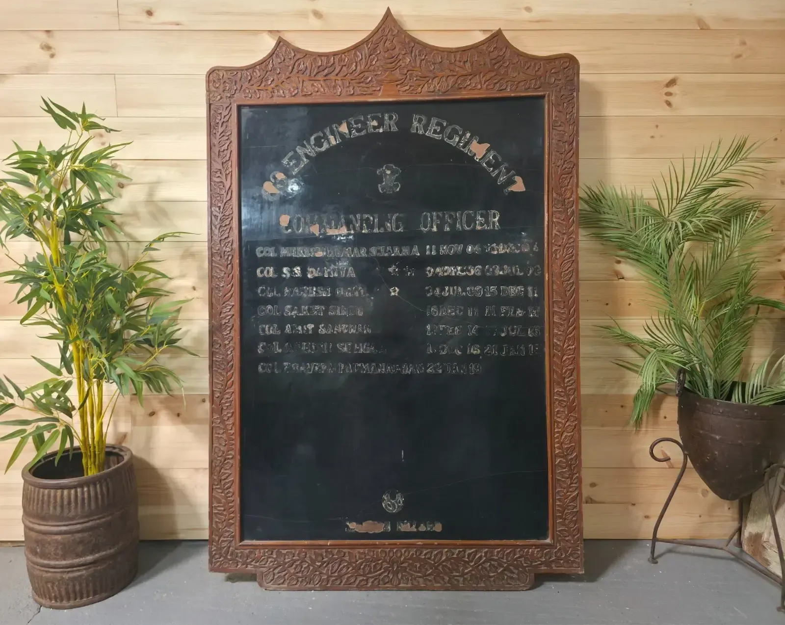 Large Vintage Indian Army Military Honour Board Carved Wooden Frame Menu Board