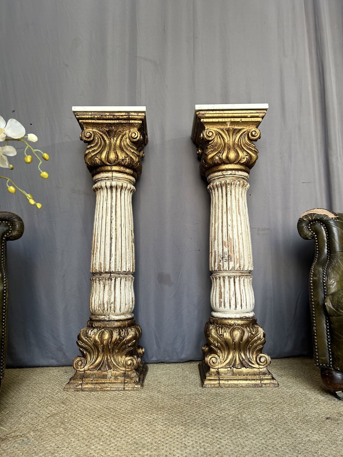 Pair Of Antique French Column Pillars Plant Stands photo vinterior