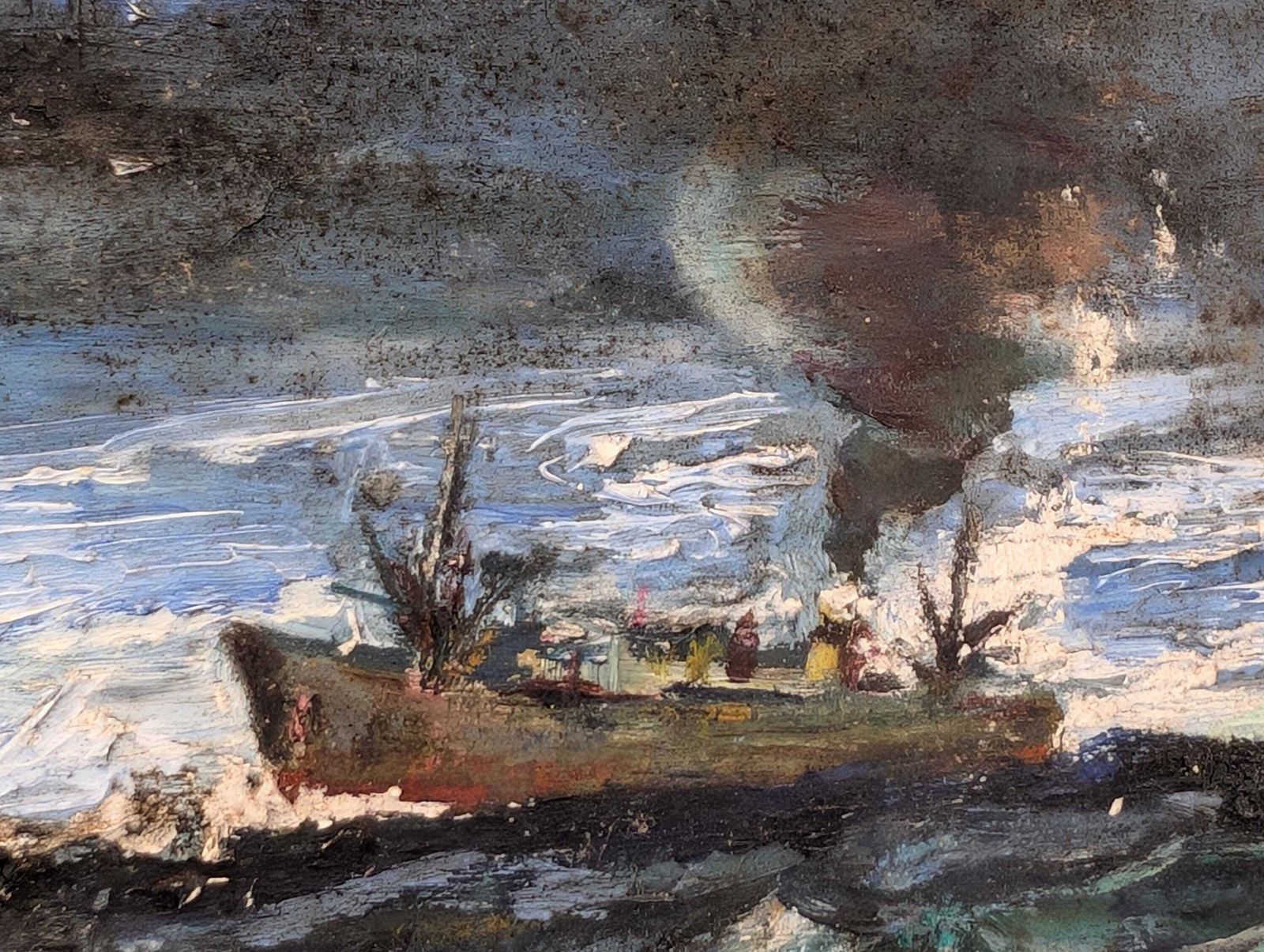 Late 19th Century Signed & Framed Evocative Trawlermen At Sea Oil Painting. photo for sale