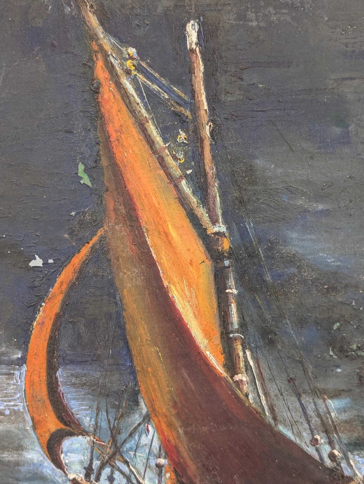 Late 19th Century Signed & Framed Evocative Trawlermen At Sea Oil Painting. photo vintage