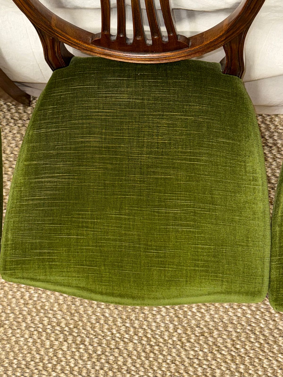Set Of 8 Mahogany Dining Chairs Green Velvet Upholstered Dining Chairs photo for sale