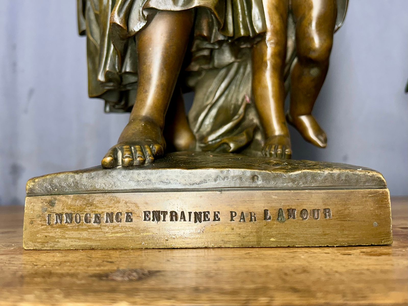 Antique Bronze French L'innocence Entraînée Par L'amour By Coustou After Louis photo furniture