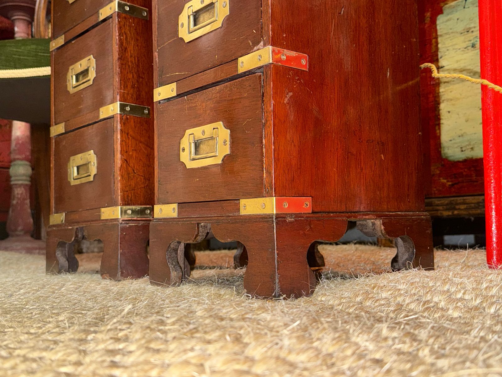 Pair Of Bedside Brass Bound Military Bedside Campaign Cabinets Tables Drawers photo vintage