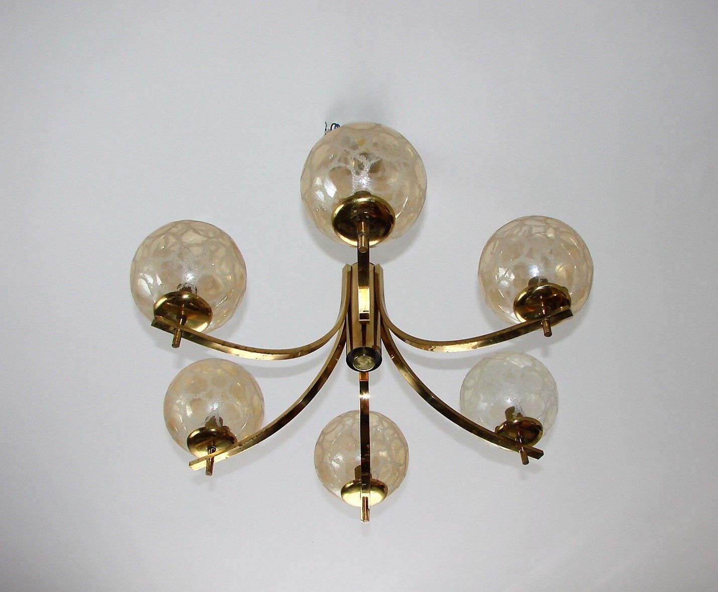 1970s Vintage Chandelier | Brass, Aluminium And Glass | 6x E14 photo Lighting