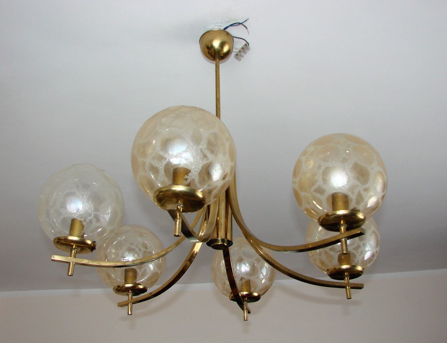 photo for sale 1970s Vintage Chandelier | Brass, Aluminium And Glass | 6x E14