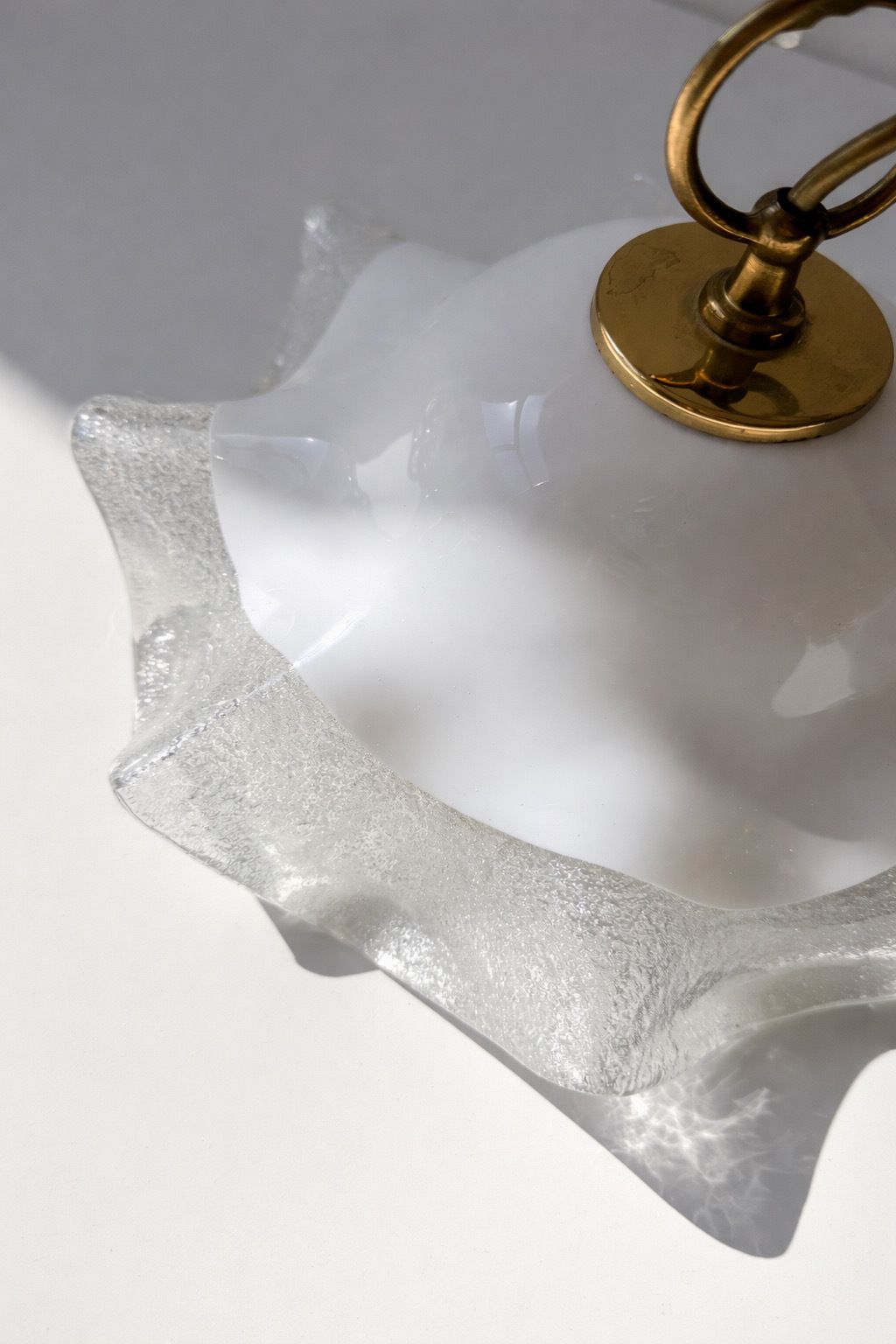 Vintage Opaline Murano Glass Pendant Lamp With Brass Chain From 1970's photo 290.0